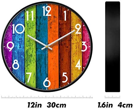 Silent Non-Ticking Analog Wall Clock, Colorful Wood Print - Image 5