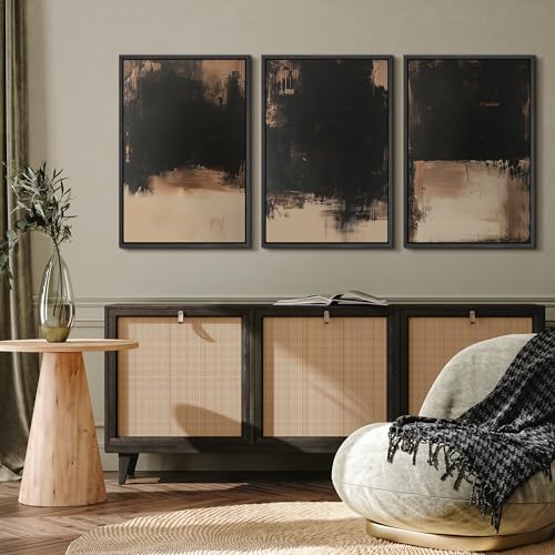 MUDECOR Framed Canvas Print Wall Art Dark Abstract Black and Beige Minimalist - Image 4