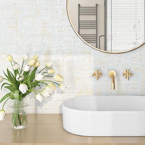 FunStick 15.8"x472" Grasscloth Wallpaper Peel and Stick Textured Blue and Gold - Image 2