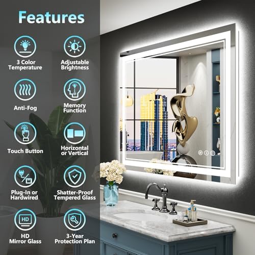 44x30 LED Bathroom Mirror, Backlit & Front Lit Lighted Mirror - Image 2