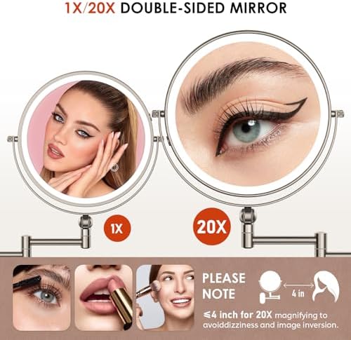 ZLOKLA 9" Wall Mounted Lighted Makeup Mirror, 4000mAh Rechargeable Double Sided - Image 4