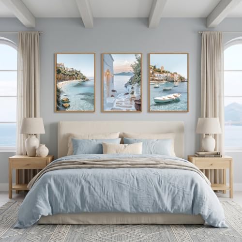 Aryroi Greek Island Coastal Scenery Framed Canvas Wall Art Set- 16"x24"x3 - Image 4