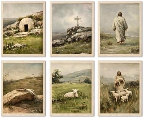 SHRNGCK Christian Jesus Easter Posters Set of 6 Vintage Religious Faith Wall by Unknown