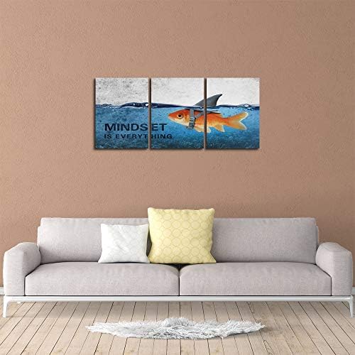 3 Panels Modern Framed Inspirational Canvas Wall Art Goldfish Body Strong Shark - Image 6