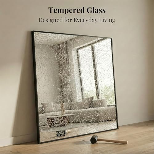 36"x36" Matte Black Framed Square Bathroom Vanity Wall Mirror - Image 4