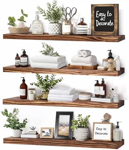 16x5.8x0.8in Floating Wall Shelves Rustic Solid Wood 4-Pack by ABSWHLM