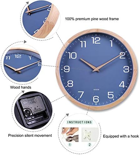 Kesin Wall Clock 12 Inch Silent Non Ticking Wood Wall Clocks Modern Simple - Image 3