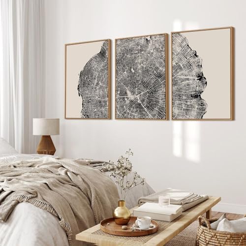 CHDITB Framed Tree Ring Wall Art Set of 3, Large Black and White Wall Painting - Image 4