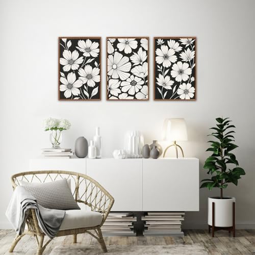 HLNIUC Vintage Floral Wall Art Canvas, Modern Black White Flower Artwork - Image 6