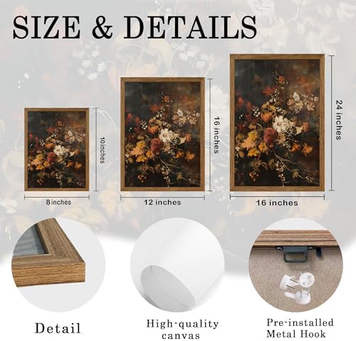 AVECCO Vintage Dark Botanical Floral Wall Art Canvas Framed 8x10 inch - Image 6