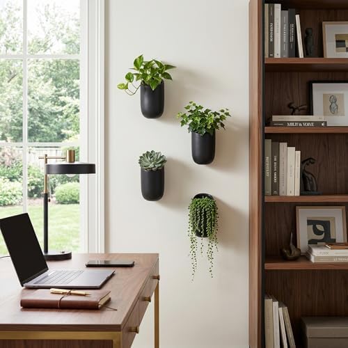 MyGift 6 Inch Black Ceramic Wall Planters - Image 3