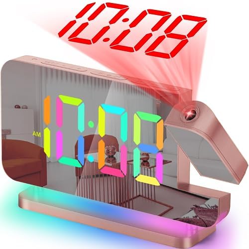 SZELAM Projection Alarm Clock, 7.4 in LED Mirror Digital Clocks Projection on by SZELAM