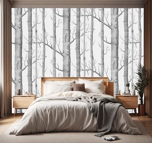 -Hand-Painted Woodland Backdrop Large Fabric Living Room Wallpaper Grey Forest by YIHWM-PurchaseNow