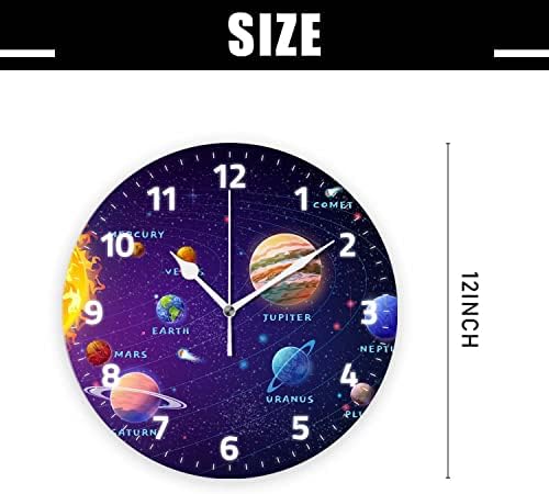 Battery Operated Wall Clocks 12 Inch, Solar System Dark, Silent Home Decor - Image 2