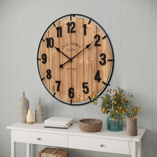 20 Inch Farmhouse Wall Clock Large Old Town Vintage Rustic Wooden Clock - Image 7