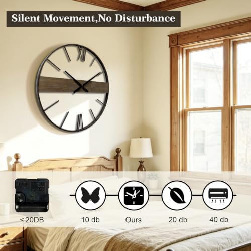 30 Inch Large Modern Wall Clock Oversized Rustic Wood Metal Frame Silent - Image 5