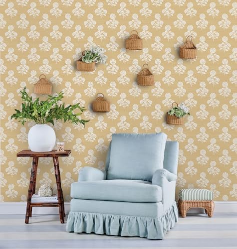 NuWallpaper Flourish Block Print Wheat Faux Grasscloth Peel and Stick Wallpaper - Image 2