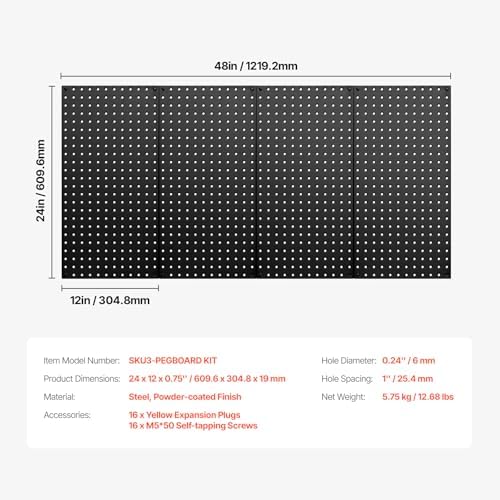 VEVOR Metal Pegboard Panels, 4 Panels, Heavy Duty Steel Peg Board Wall Organizer - Image 7