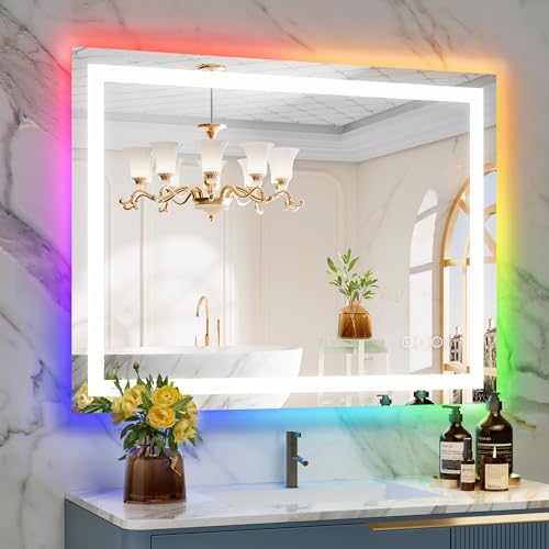 40x30 LED Bathroom Mirror with Lights, RGB Backlit Lighted Mirror by YEELAIT