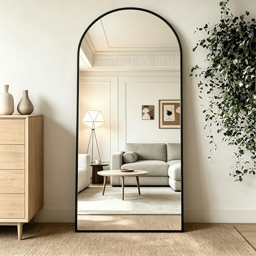 76"x34" Black Arched Full Length Floor Mirror Aluminum Frame - Image 5