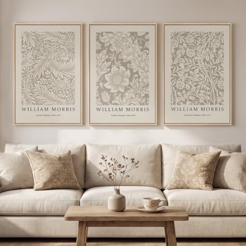 Large Framed Neutral William Morris Boho Wall Art by Cuspin
