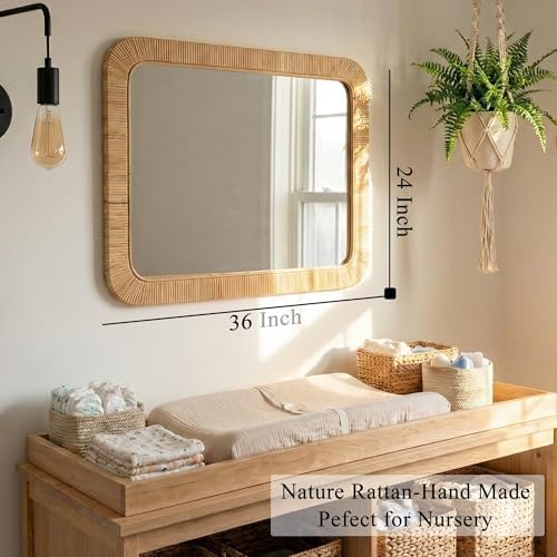 Rattan Rectangular Mirror 24x36, Boho Decorative Wall Mirror - Image 2