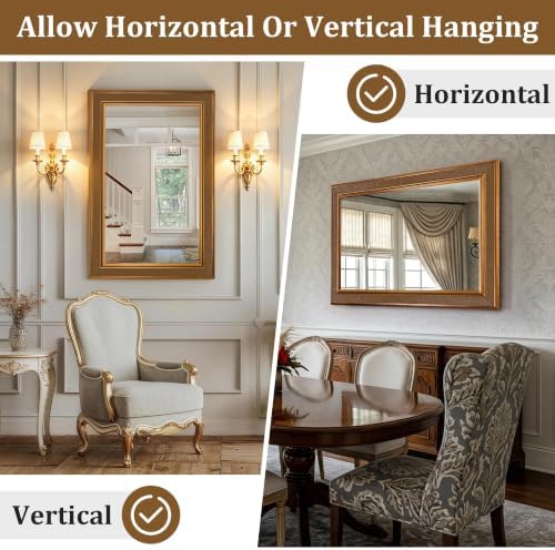 Chende Large Gold Mirrors for Wall, Rectangle Solid Wood Frame Decor for - Image 5