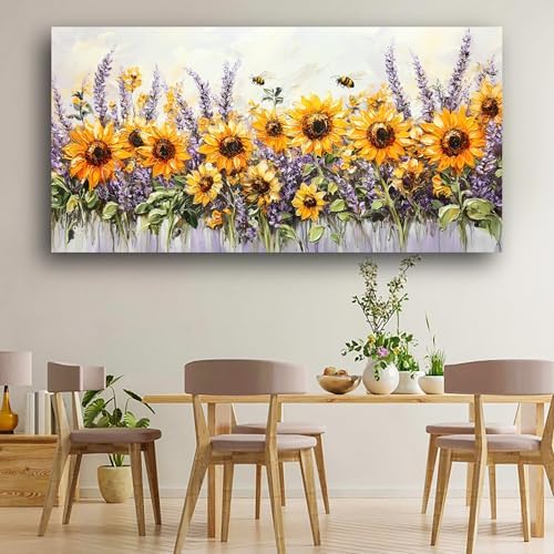 Abstract Sunflower and Lavender Picture Print Canvas Wall Art Living Room - Image 7