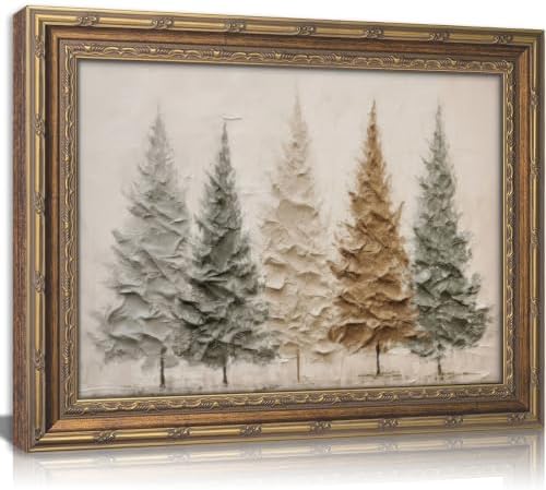 Vintage Gold Framed Christmas Tree Wall Art, 3D Textured Pine Tree Print by JPDSIIPXZwallart