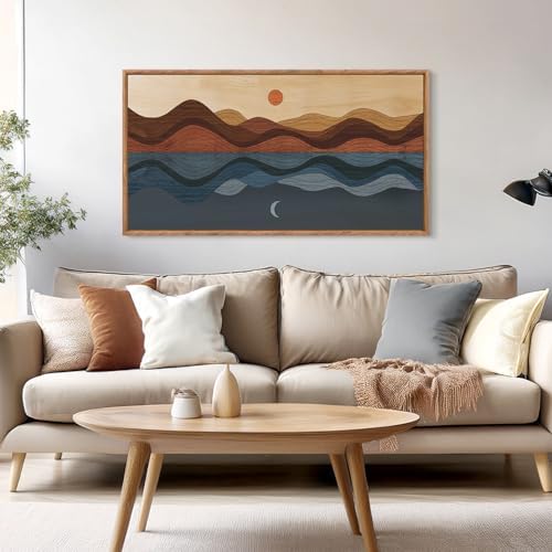 CHDITB Framed Canvas Wall Art for Bedroom, Sun and Moon Long Horizontal Wall - Image 3