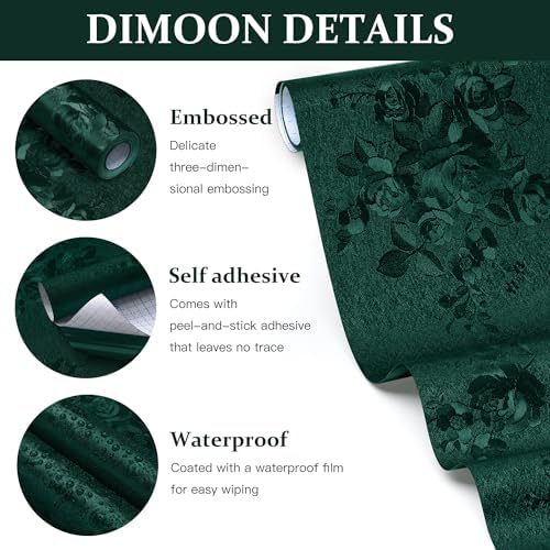 Dimoon 17.7''x236.2''Green Peel and Stick Wallpaper Gothic Floral Wall Paper - Image 2