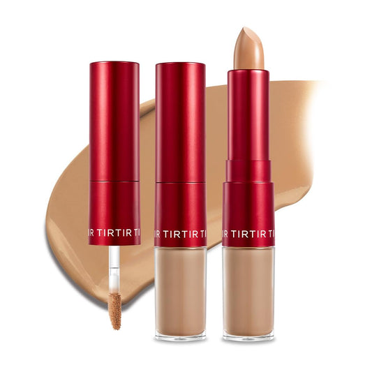 TIRTIR Glide&Hide Blurring Concealer - Creamy texture, Conceals dark circles and wrinkles, Dual formula (liquid tip & balm stick), Long-lasting wear, Korean Makeup, #7.3N, 0.28 Oz