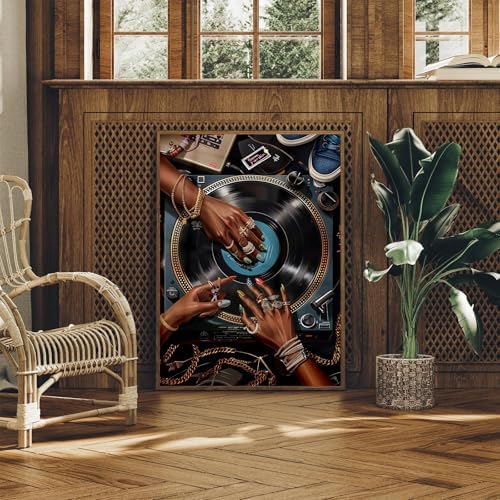 ZHGYGBN Black Girl DJ Wall Art Turntable Poster 16x24 Inch Unframed - Image 5