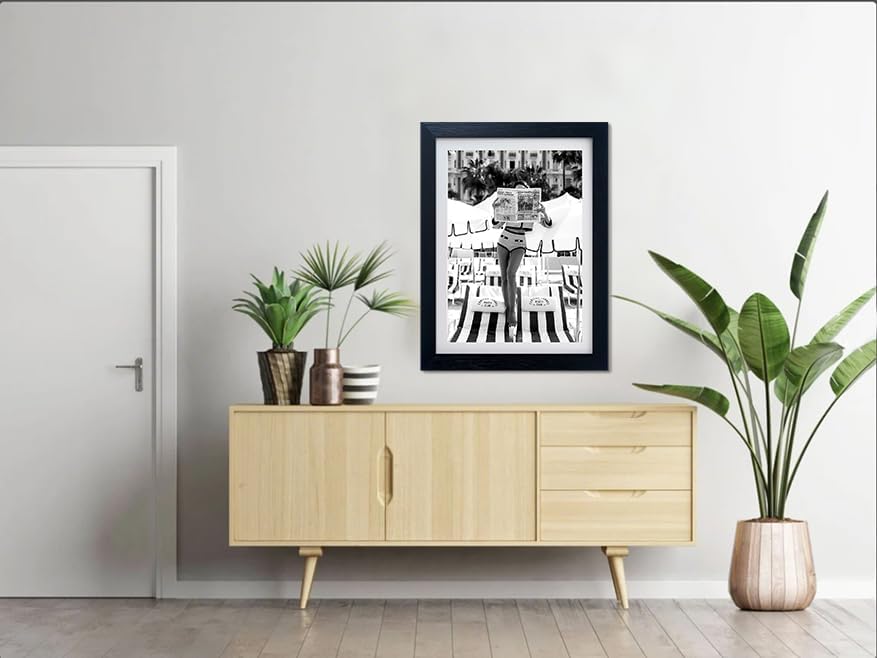 Framed Black and White Summer Wall Art Woman Reading Newspaper Beach Canvas - Image 6