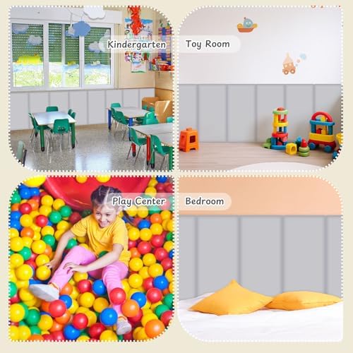 Hahafelt 4 Pack Wall Padding Headboard 15.75" x 7.87" x 1.18" Light Grey - Image 6