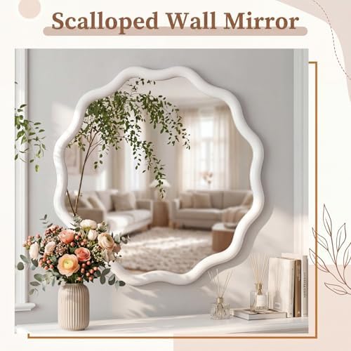 Vercraft 24" Scalloped Wood Wall Mirror, Boho Wall Decor - Image 5