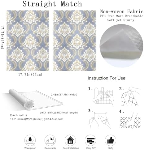 Vintage French Damask Peel and Stick Wallpaper Thickened Removable Self - Image 5