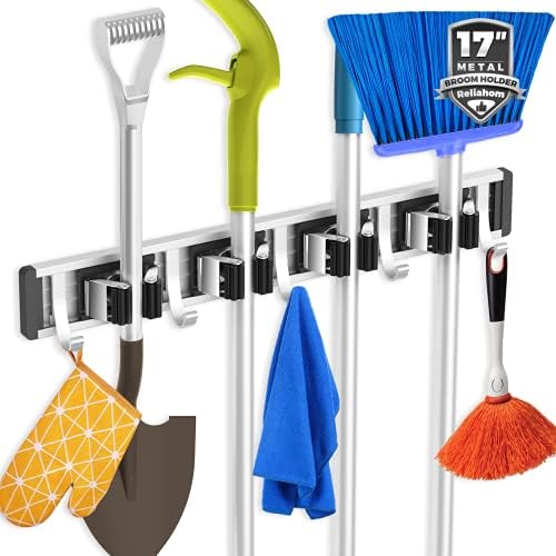 reliahom Broom Holder Wall Mount Mop Hanger Tools organizer 4Racks 5Hooks by reliahom