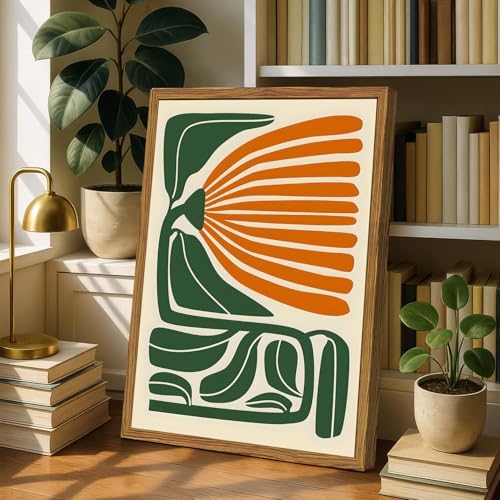 Framed Boho Floral Wall Art, Mid Century Modern Flower Canvas Wall Decor - Image 3