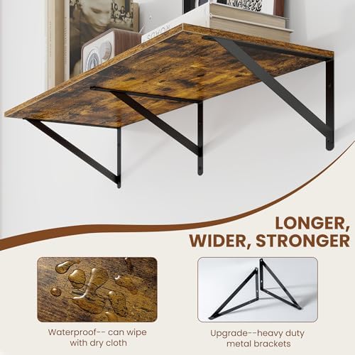 Heimlove 32W x 12D Deep Floating Shelves Set of 2 Rustic Brown - Image 4
