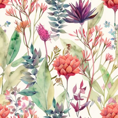 Watercolor Purple/Red/Green Grass Wildflower Floral Peel and Stick Wallpaper by VistaPalette