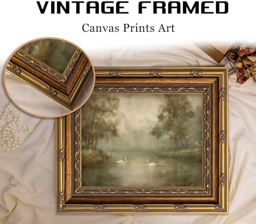 Vintage Gold Framed Swan Lake Wall art, Romantic Landscape Oil Painting Canvas - Image 4