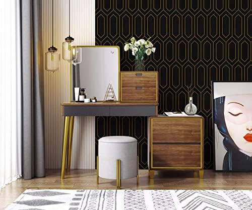 Safiyya 393"x17.3" Peel and Stick Wallpaper Gold and Black Wall Paper Geometric - Image 3
