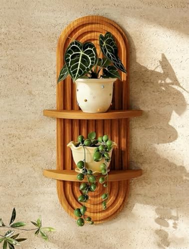 Bamworld Boho Wall Decor Plant Wall Shelf Wood Plant Holder 2 Tier Brown by Bamworld