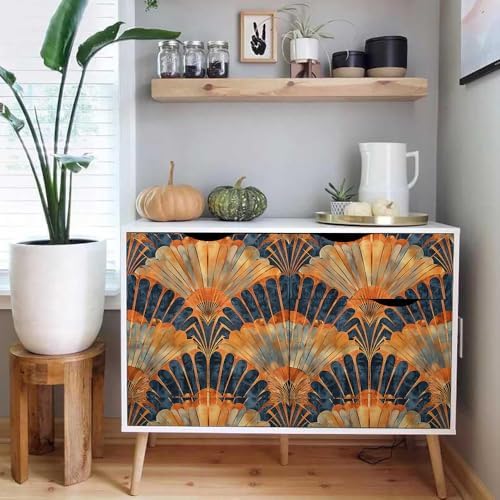 18"x236" Brown Orange Fan-Shaped Geometric Art Boho Peel and Stick Self - Image 5