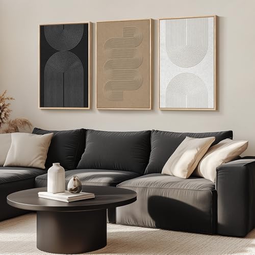 Large Framed Boho Black White Abstract Wall Art - Image 2