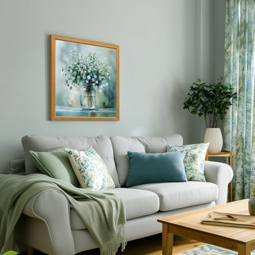 IAFWZX Wood Framed Sage Green Eucalyptus Farmhouse Wall Art 12x12 in - Image 3