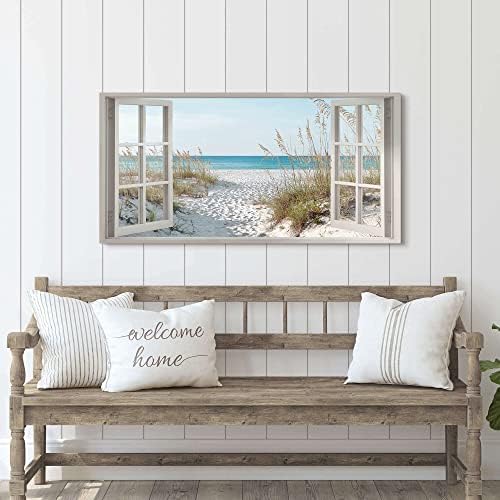 Window Beach Wall Art Prints: Modern Large Tropical Coastal Landscape Canvas - Image 3