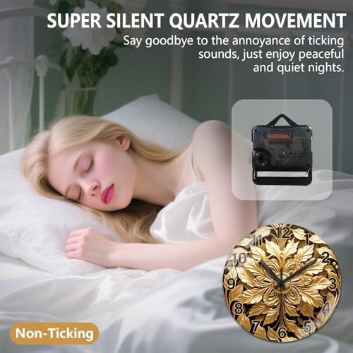 peacoblue Gold Abstract Leaf Wall Clocks Battery Operated - Image 4