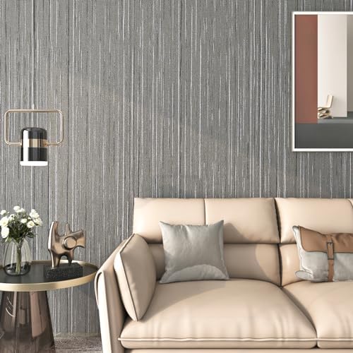 FunStick 24"x200" Grey Grasscloth Peel and Stick Wallpaper Textured Self - Image 2